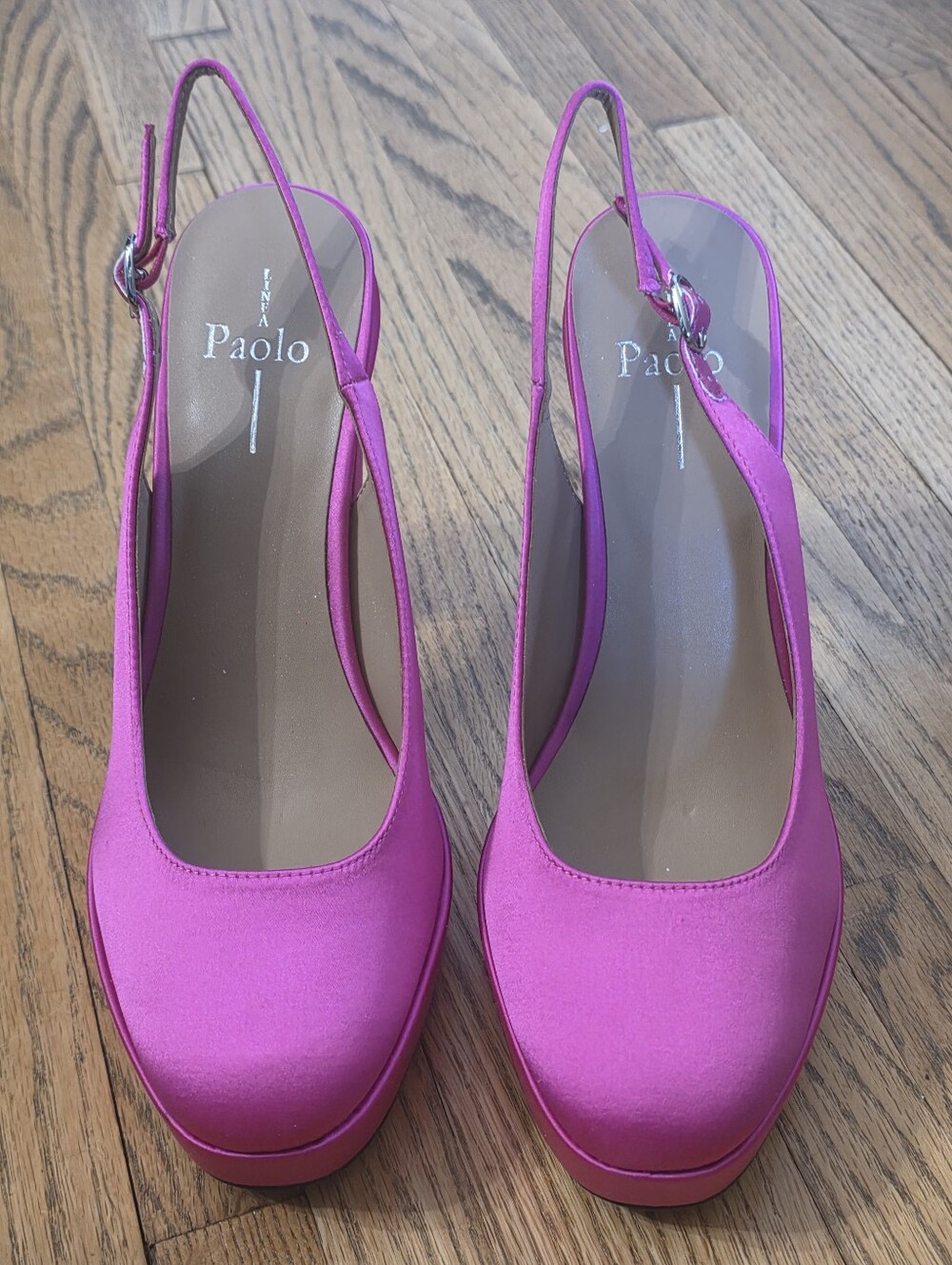Linea Paolo Ivie Hot Pink Satin Slingback Platform Pumps Size 9.5 - Picture 5 of 7